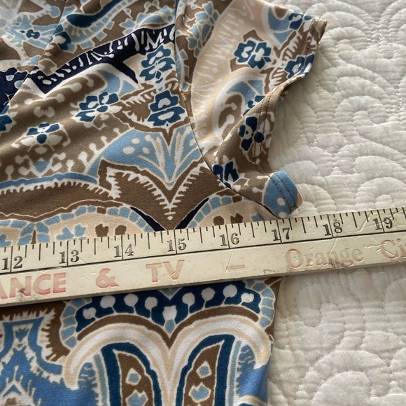 Axcess by Liz Claiborne Blue and Brown Patterned Faux Wrap Dress Size Medium - Picture 9 of 12